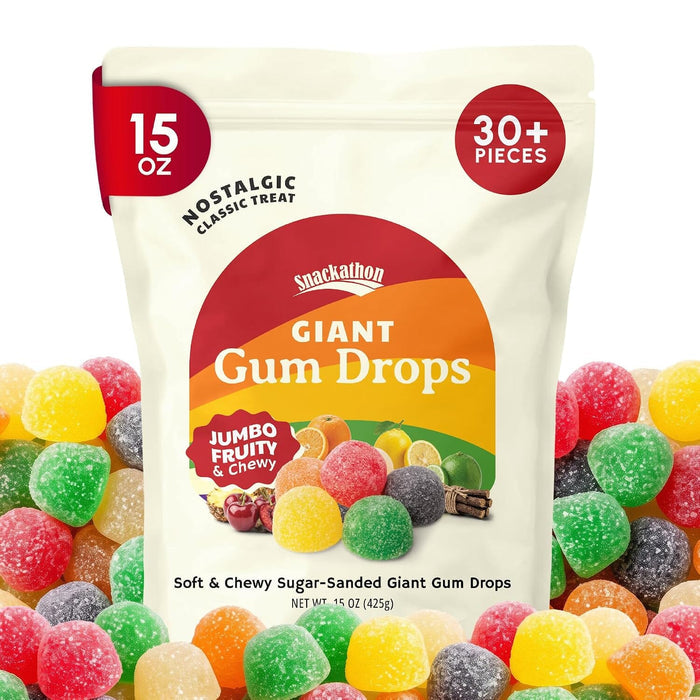 Snackathon Giant Gum Drops Candy, Jumbo Soft & Chewy Jelly Gumdrops Snackathon