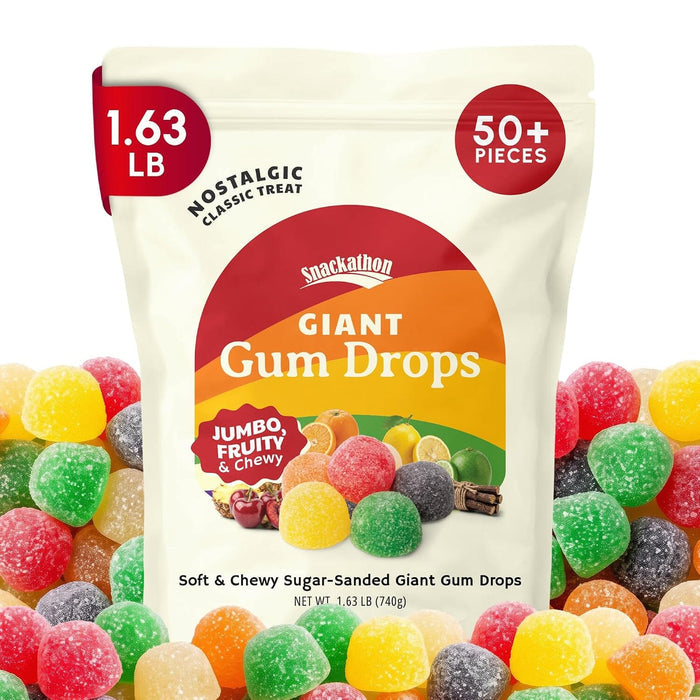 Snackathon Giant Gum Drops Candy, Jumbo Soft & Chewy Jelly Gumdrops Snackathon