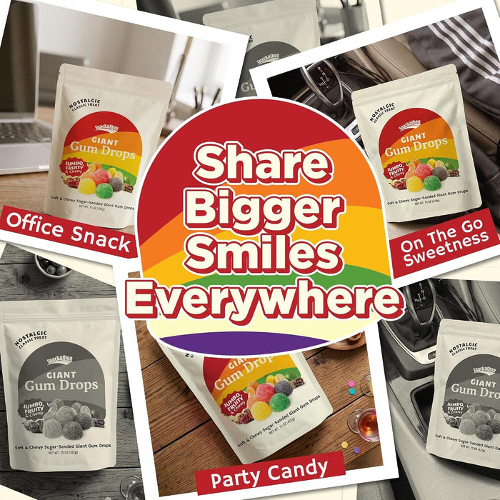 Snackathon Giant Gum Drops Candy, Jumbo Soft & Chewy Jelly Gumdrops Snackathon