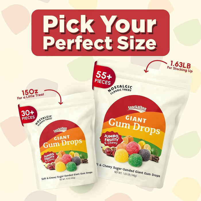 Snackathon Giant Gum Drops Candy, Jumbo Soft & Chewy Jelly Gumdrops Snackathon