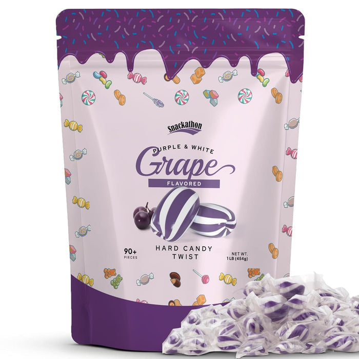 Snackathon Grape Mint Twist Hard Candy – Purple & White Swirl Candies, 1 lb Bulk Bag Snackathon Foods