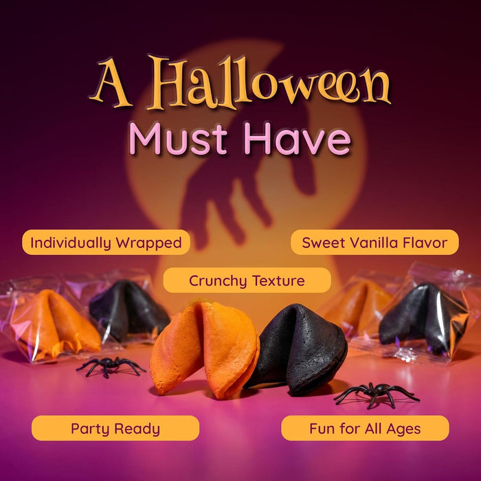 Snackathon Halloween Fortune Cookies, Individually Wrapped | Orange & Black Chinese Fortune Cookies, Sweet Vanilla Flavor, Halloween Party Ready, Fun for Trick-or-Treating & Fall Events Snackathon