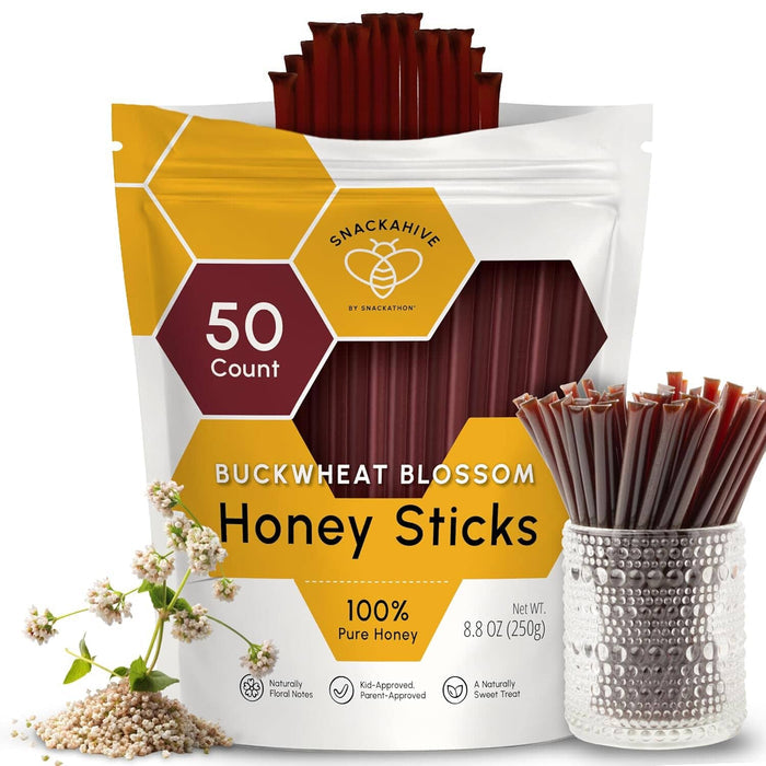 Snackathon Honey Sticks, Buckwheat Blossom Pure Honey, Made in USA Snackathon 50 Count