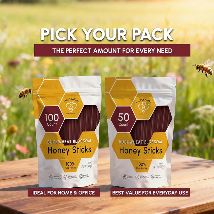 Snackathon Honey Sticks, Buckwheat Blossom Pure Honey, Made in USA Snackathon