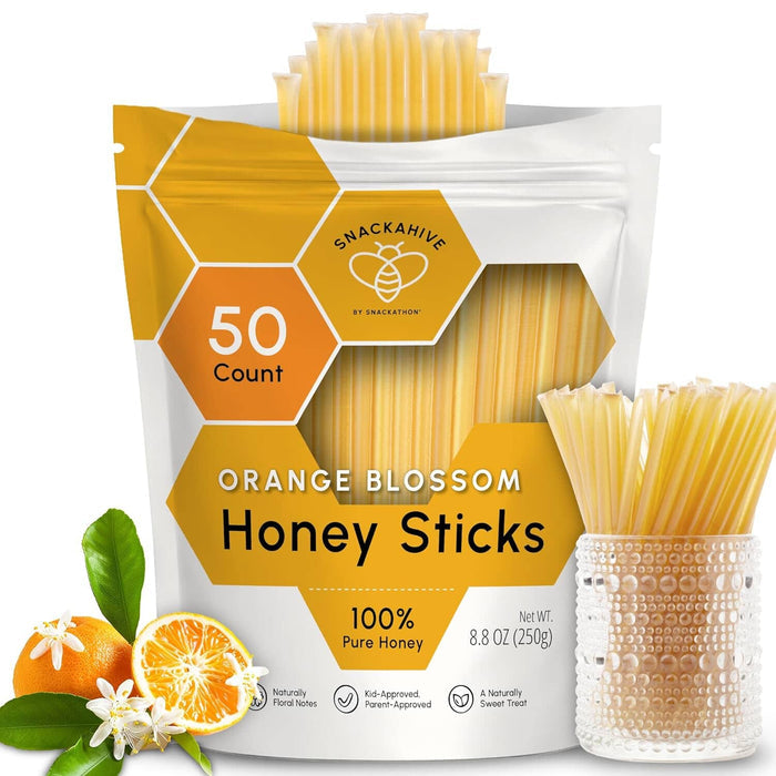 Snackathon Honey Sticks, Orange Blossom Pure Honey, Made in USA Snackathon 50 Count