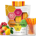 Snackathon Honey Sticks Variety Pack, 50 or 100 Count Bulk (Clover, Lemon, Peach, Orange and Raspberry), Fruit-Flavored Honey Straws for Tea & Coffee, Single Serve (1 Teaspoon per Stick), Made in USA Snackathon 5 Fruity Flavors 50 Count (250g)