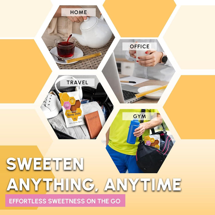 Snackathon Honey Sticks, Wildflower Blossom Pure Honey Bulk, Made in USA Snackathon Foods
