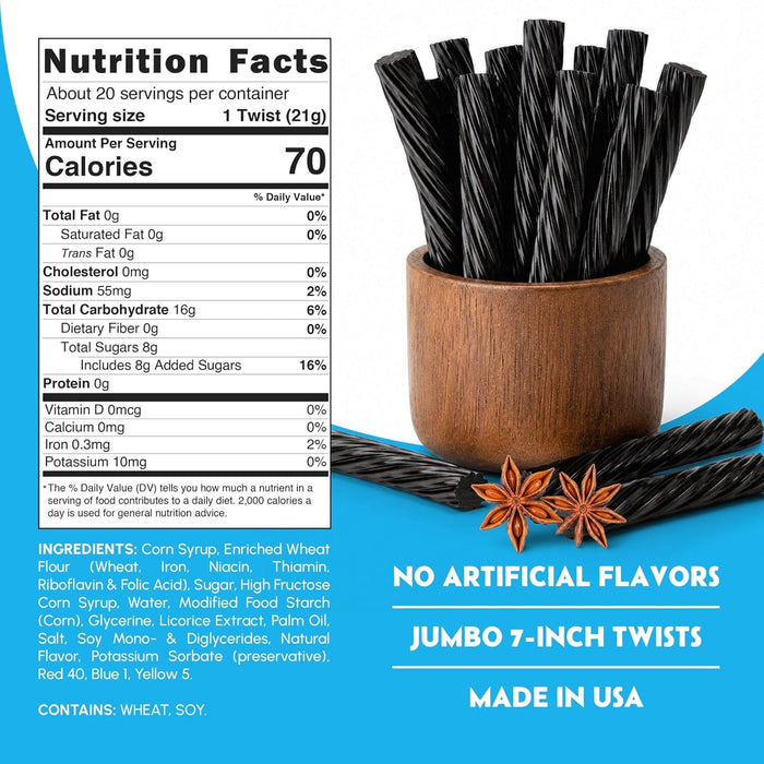 Snackathon Jumbo Black Licorice Twists, Resealable Bulk Bag, 7-inch Chewy Gourmet Licorice Ropes, Classic Old-Fashioned Candy Sticks for Parties, Snacking & Candy Jars, Made in USA Snackathon