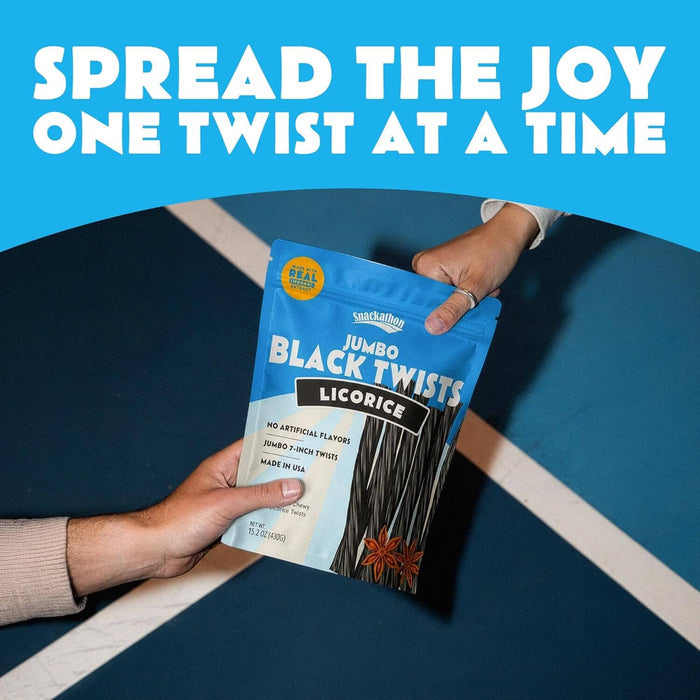 Snackathon Jumbo Black Licorice Twists, Resealable Bulk Bag, 7-inch Chewy Gourmet Licorice Ropes, Classic Old-Fashioned Candy Sticks for Parties, Snacking & Candy Jars, Made in USA Snackathon