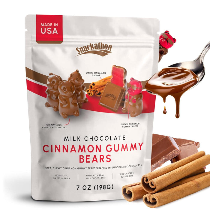 Snackathon Milk Chocolate Cinnamon Gummy Bears – Sweet & Spicy Gourmet Candy Snackathon 7 Ounce