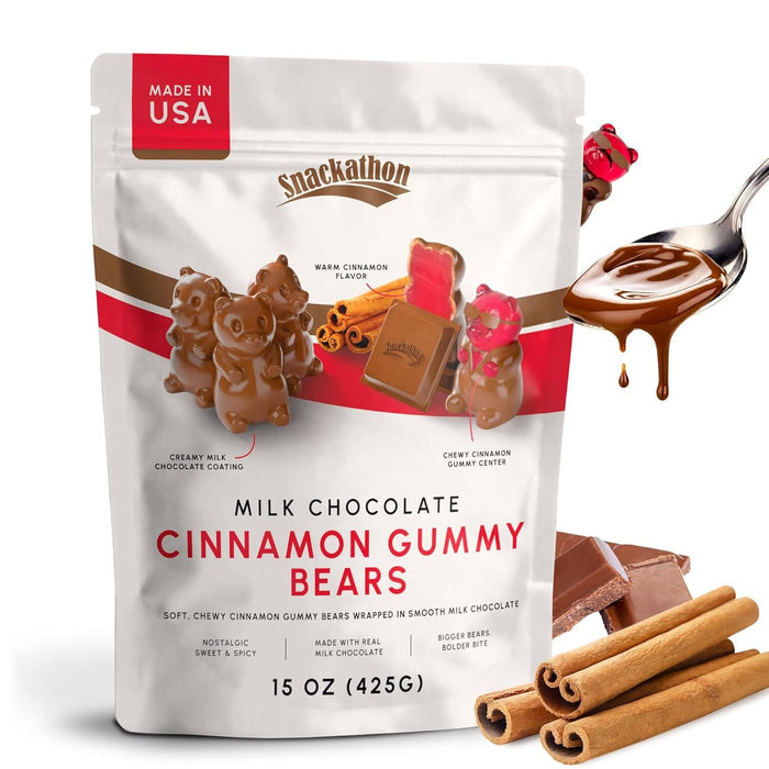 Snackathon Milk Chocolate Cinnamon Gummy Bears – Sweet & Spicy Gourmet Candy Snackathon 15 Ounce