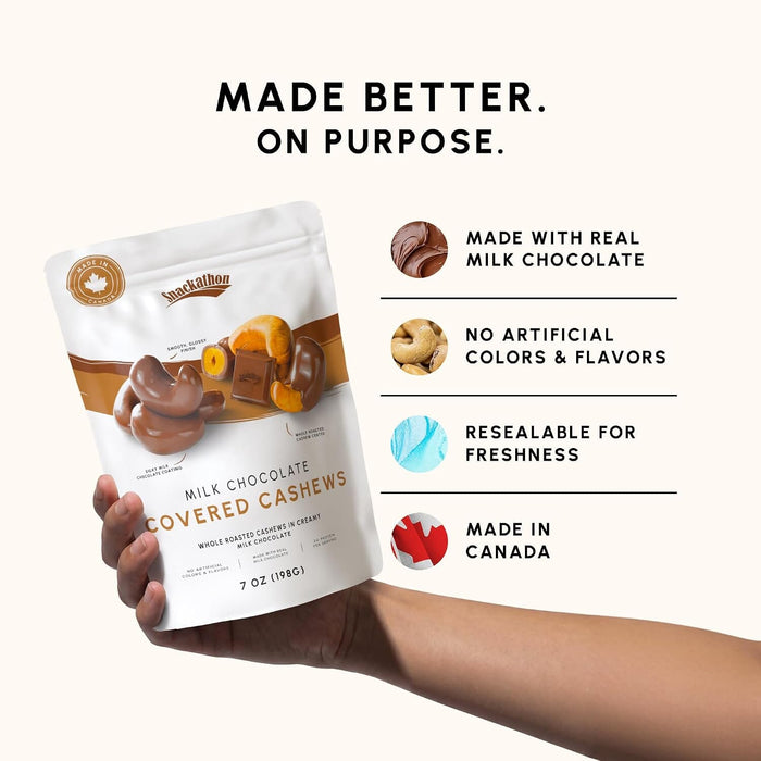 Snackathon Milk Chocolate Covered Cashews, Resealable Bag Snackathon