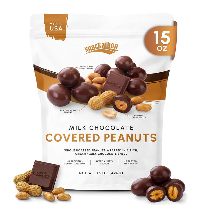 Snackathon Milk Chocolate Covered Peanuts, Crunchy & Creamy Chocolate Coated Peanuts Snackathon Milk Chocolate 15 Ounce