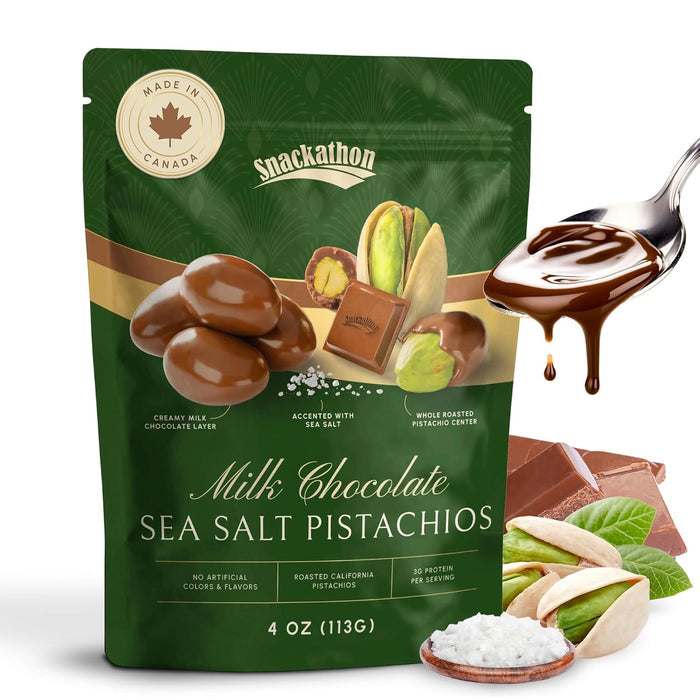 Snackathon Milk Chocolate Covered Pistachios with Sea Salt Snacks Snackathon Foods 4 Ounce