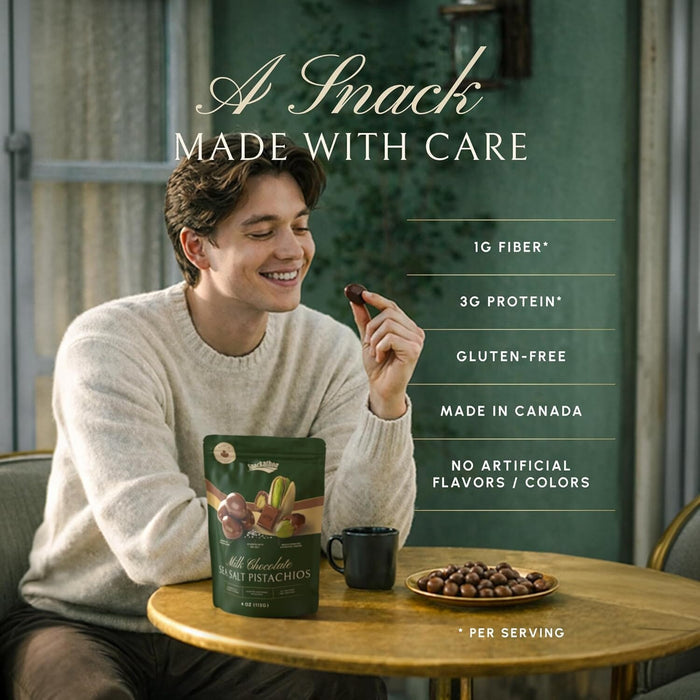 Snackathon Milk Chocolate Covered Pistachios with Sea Salt Snacks Snackathon Foods