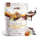 Snackathon Milk Chocolate Sea Salt Vanilla Caramels, Vanilla Infused Chocolate Covered Caramels Made in Small Batch, Sweet & Salty Snacks in Resealable Bag, Gourmet Candy for Gifting Snackathon Milk Chocolate Caramels 7 Ounce