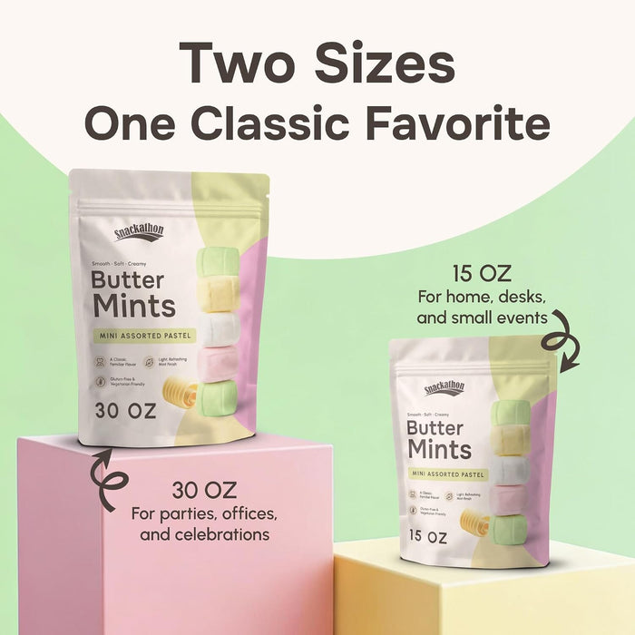 Snackathon Mini Assorted Pastel Buttermints, Soft After-Dinner Mints Snackathon