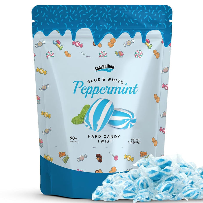 Snackathon Mint Twists Candy, Light Blue & White, 1 Pound Snackathon Blue & White Mint 1 Pound