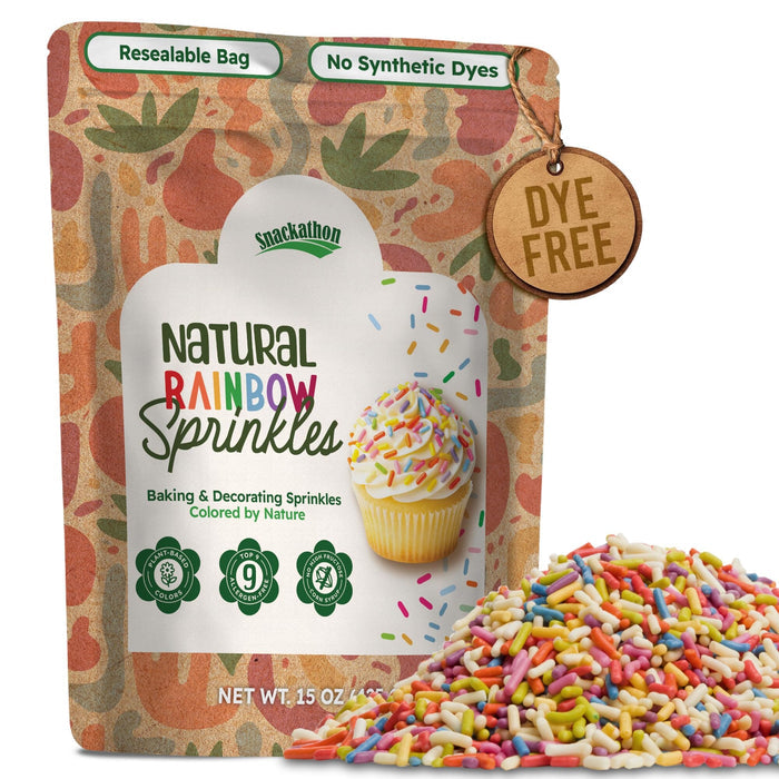 Snackathon Natural Sprinkles – Dye-Free Rainbow Jimmies, Various Sizes Snackathon 15 Ounce