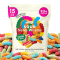 Snackathon Neon Sour Gummy Worms Candy, Soft & Chewy Sour Worms, Colorful Sweet & Sour Gummy Candy in Assorted Fruit Flavors, Resealable Bag for Snacking & Sharing Snackathon Sour Neon Worms 15 Ounce
