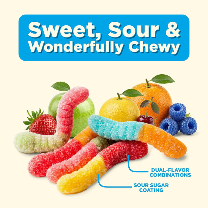 Snackathon Neon Sour Gummy Worms, Assorted Fruit Flavors Snackathon