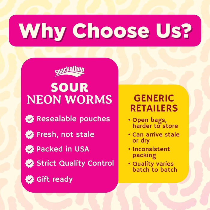 Snackathon Neon Sour Gummy Worms, Assorted Fruit Flavors Snackathon