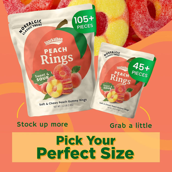 Snackathon Peach Rings Gummy Candy, Soft & Chewy Peach Gummies Snackathon