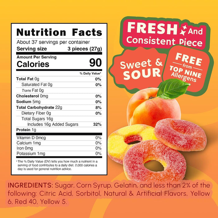 Snackathon Peach Rings Gummy Candy, Soft & Chewy Peach Gummies Snackathon