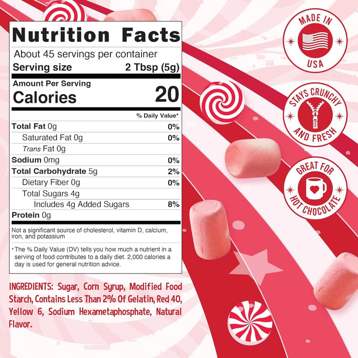 Snackathon Peppermint Mini Dehydrated Marshmallows – 8 oz Resealable Bag (Crunchy Topping for Hot Chocolate, Baking & Desserts) Snackathon