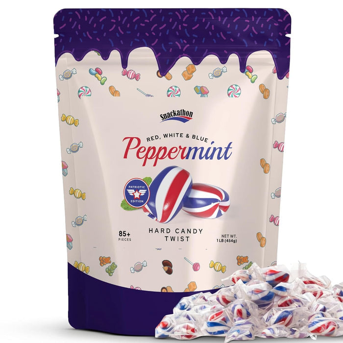 Snackathon Peppermint Twists Hard Candy, Patriotic Red, White & Blue Twists, 1 Pound Snackathon Red, White & Blue Mint 1 Pound