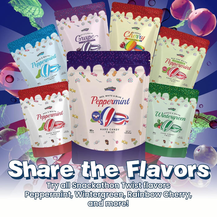 Snackathon Peppermint Twists Hard Candy, Patriotic Red, White & Blue Twists, 1 Pound Snackathon