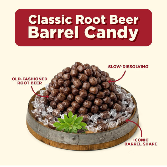 Snackathon Root Beer Barrels Hard Candy, Classic Barrel Shape Snackathon