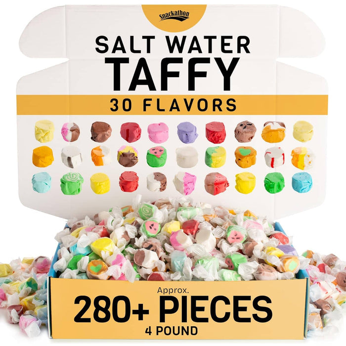 Snackathon Salt Water Taffy Assorted Mix – Flavor Variety, Bulk 2 LB Family Size, Soft & Chewy Gourmet Candy, Individually Wrapped Pieces Snackathon 30 Flavor Variety