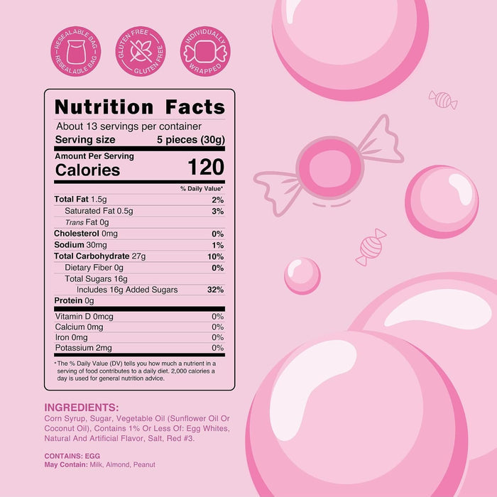 Snackathon Salt Water Taffy Single Flavor, Bubble Gum, 15 Ounce Snackathon
