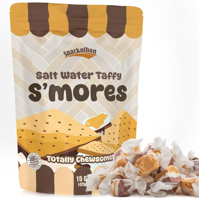 Snackathon Salt Water Taffy S'mores Flavor, Soft & Chewy Sweet Treats, 15 oz Resealable Bag Snackathon Foods