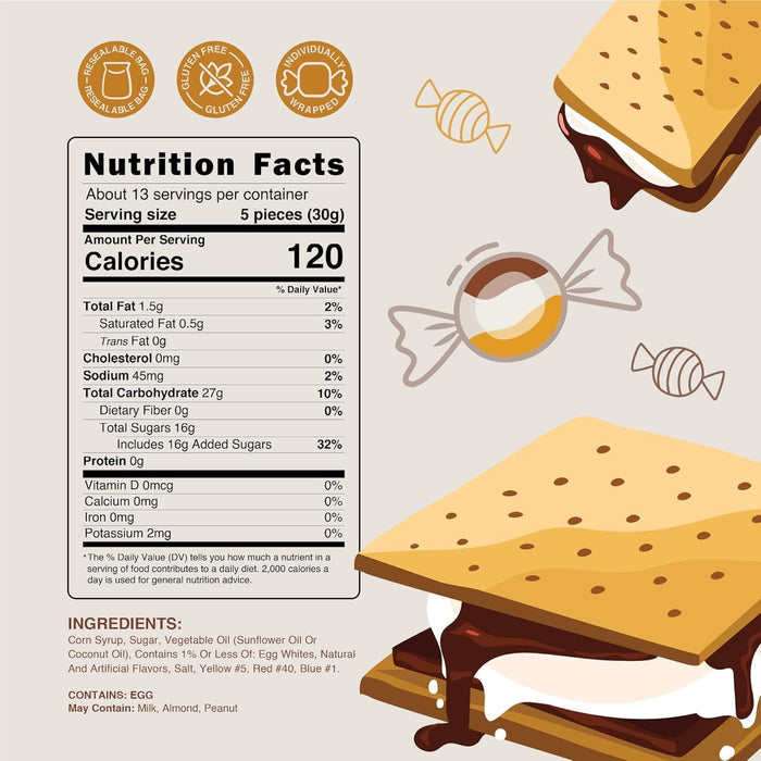 Snackathon Salt Water Taffy S'mores Flavor, Soft & Chewy Sweet Treats, 15 oz Resealable Bag Snackathon Foods