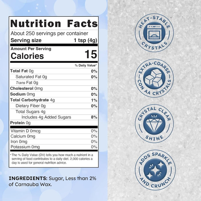 Snackathon Sanding Sugar, Extra Coarse White Sparkling Sugar Crystals, 2.2 LB Resealable Bulk Bag Snackathon Foods