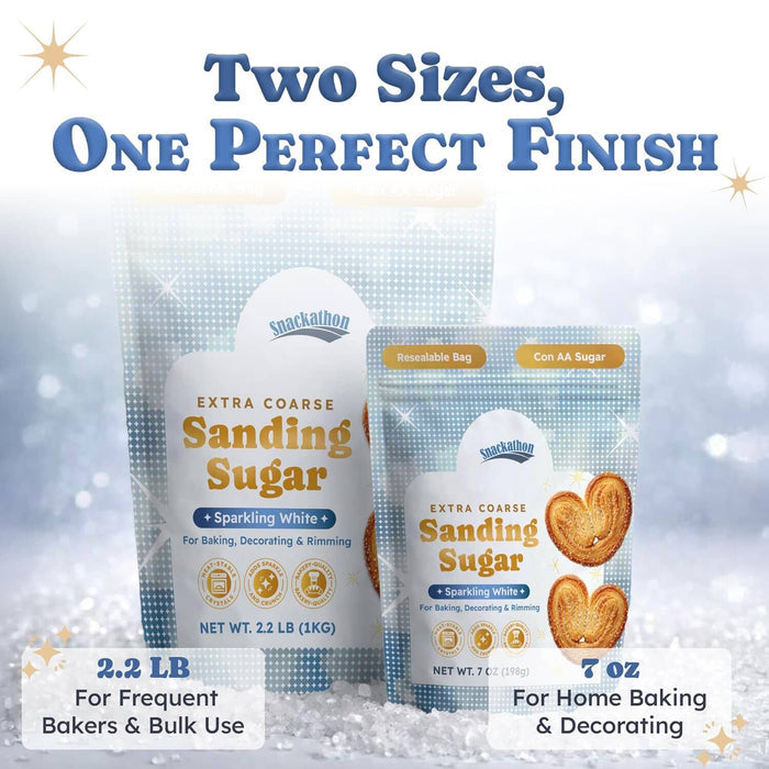 Snackathon Sanding Sugar, Extra Coarse White Sparkling Sugar Crystals, 2.2 LB Resealable Bulk Bag Snackathon Foods