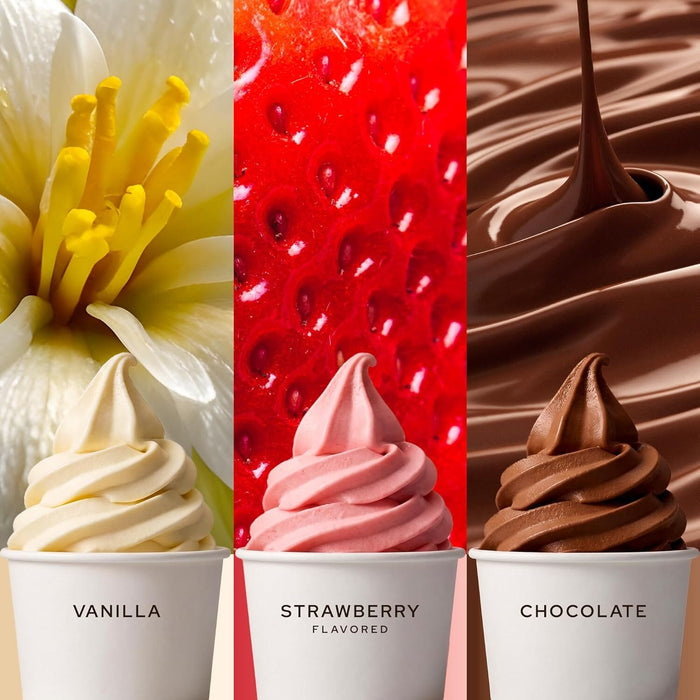 Snackathon Soft Serve Mix Variety Pack, 3 Creamy Flavors (Vanilla, Chocolate, Strawberry), Makes 3 Quarts, Preportioned Powder Mix for Ice Cream Maker, Frozen Desserts & Neapolitan Ice Cream Snackathon