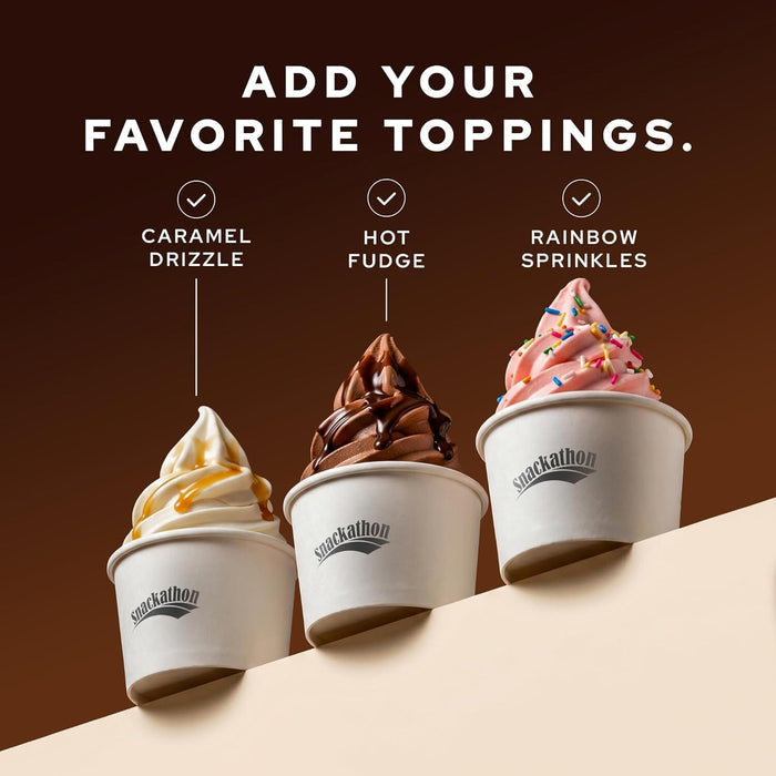 Snackathon Soft Serve Mix Variety Pack, 3 Creamy Flavors (Vanilla, Chocolate, Strawberry), Makes 3 Quarts, Preportioned Powder Mix for Ice Cream Maker, Frozen Desserts & Neapolitan Ice Cream Snackathon