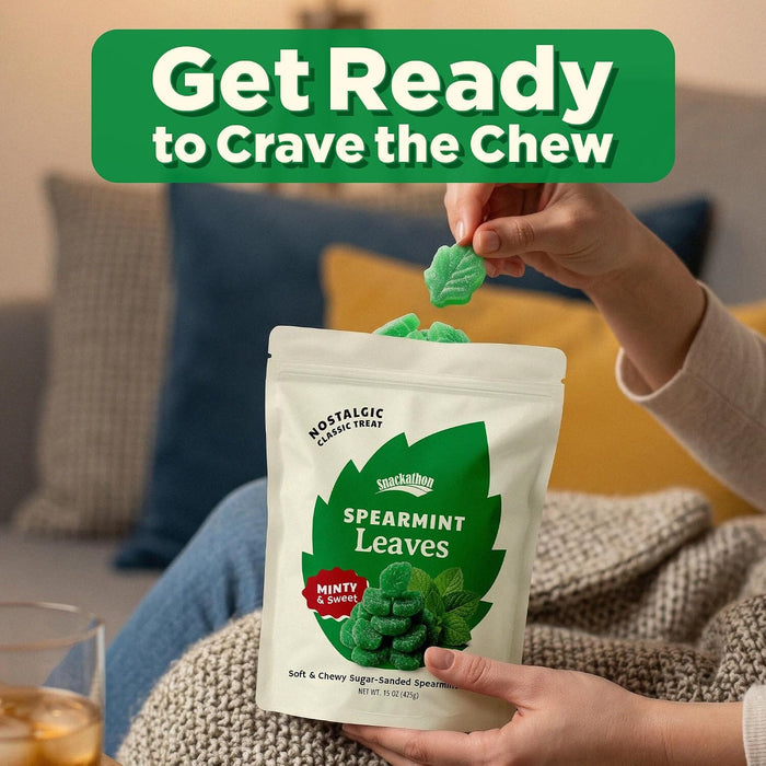 Snackathon Spearmint Leaves Candy, Soft & Chewy Mint Jelly Candy Snackathon