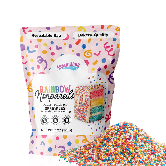 Snackathon Sprinkles for Baking & Decorating, Rainbow Nonpareils With Bulk Resealable Bag Snackathon Foods 7 oz