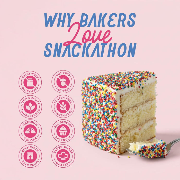 Snackathon Sprinkles for Baking & Decorating, Rainbow Nonpareils, Resealable Bag – Colorful Candy Dot Toppings for Cupcakes, Birthday Cakes, Cookies, Ice Cream & Desserts Snackathon Foods