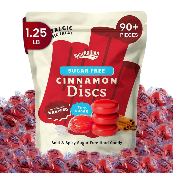 Snackathon Sugar Free Cinnamon Hard Candy Discs, Zero Sugar Old Fashioned Candy Snackathon Cinnamon 1.25 Pound