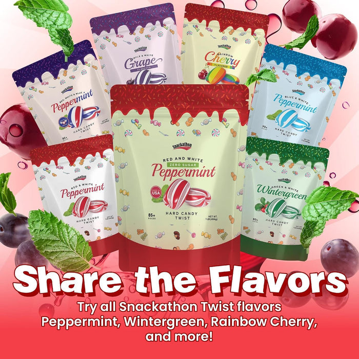 Snackathon Sugar-Free Peppermint Twists, Red & White Hard Candy, 1 Pound Snackathon