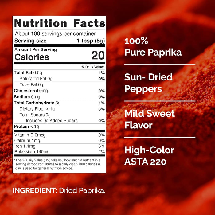 Snackathon Sweet Paprika Powder, 1.1 LB (500g) Resealable Bulk Bag Snackathon Foods