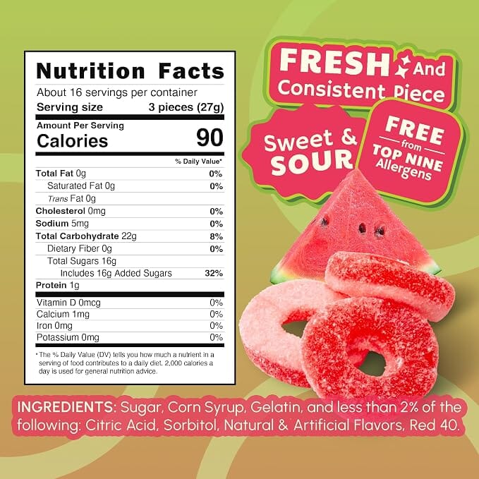 Snackathon Watermelon Rings Gummy Candy, Soft & Chewy Pink Gummies Snackathon