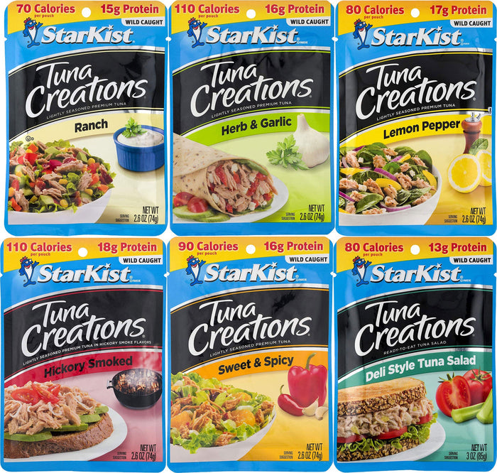 Starkist Tuna Creations Variety Pack, 6 Flavors, 1 Pouch of Each Flavor, 6 Pouches Total Snackathon