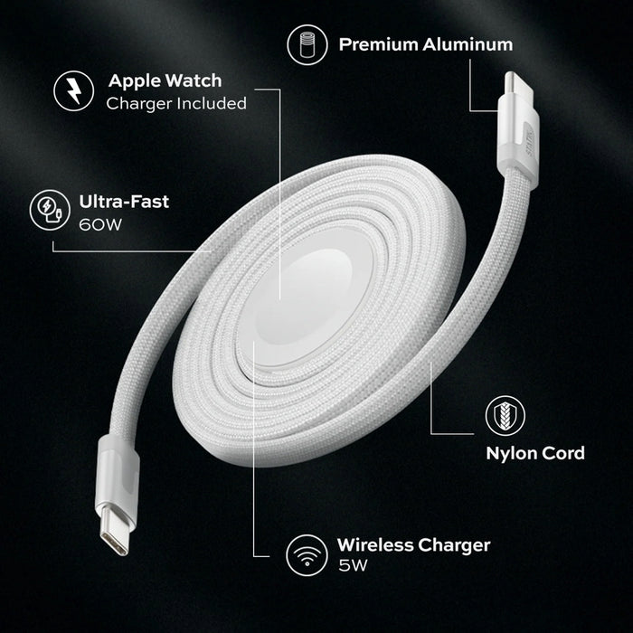 สายชาร์จ Statik MagStack Duo Apple Watch และ USB-C to USB-C ความยาว 1.5 เมตร สีขาว