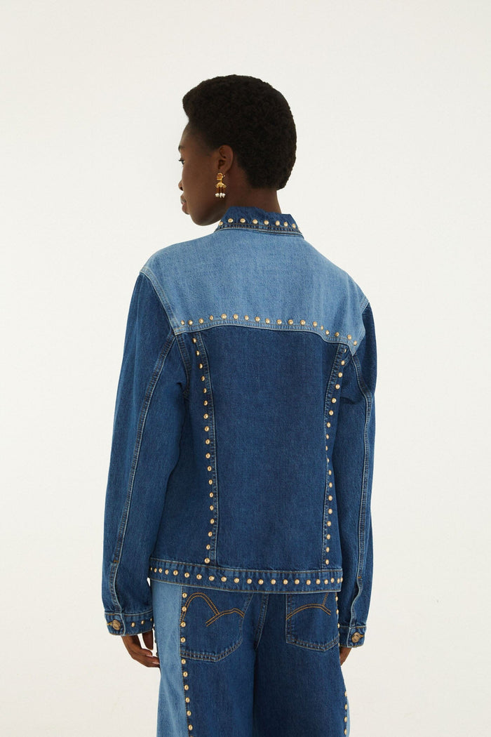 FARM Rio model wearing the Studded Metal Denim Jacket